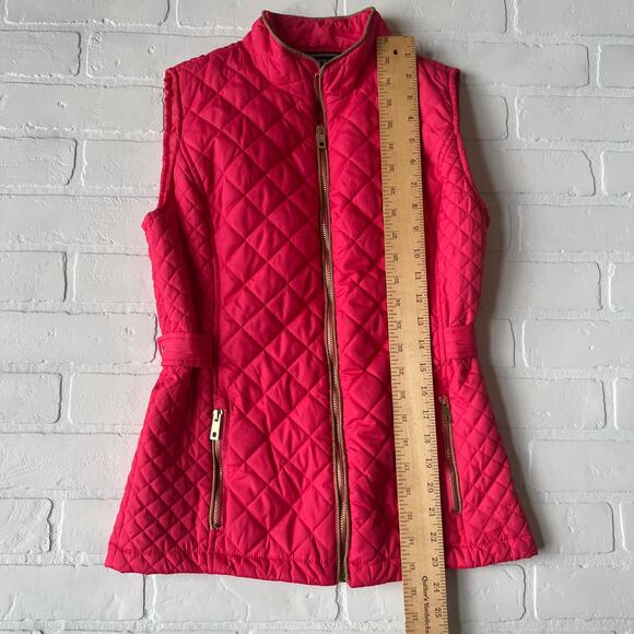 C'ESTTOI USA Barbie Hot Pink Tan Lined Quilted Puffer Gold Zipper Vest -sz S - Picture 3 of 5